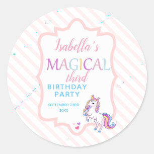 Cute Magical Unicorn Pink Birthday Party Classic Round Sticker