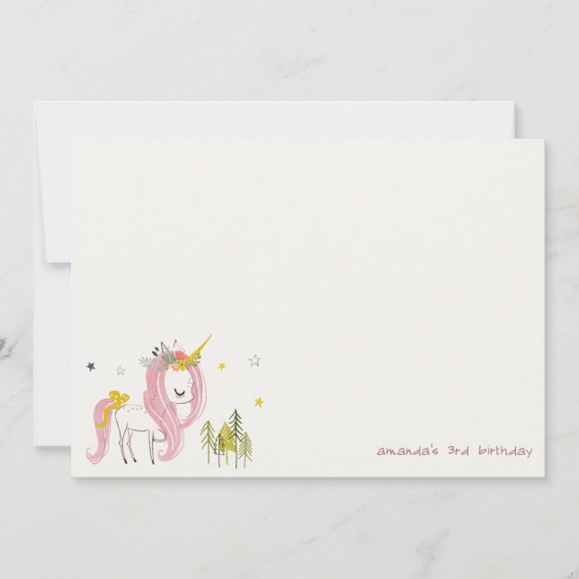 Cute Magical Unicorn Pink Yellow Kids Birthday Card (Front)