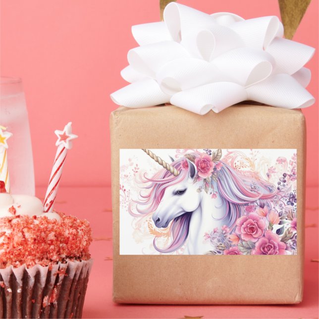Cute Magical Unicorn Rectangular Sticker (Party)