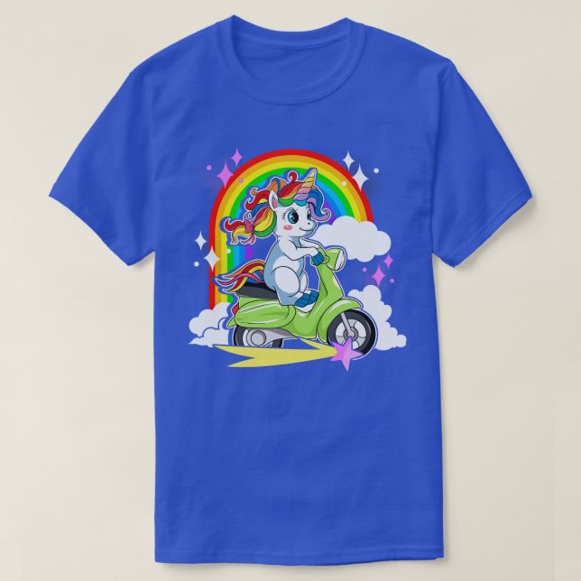 Cute Magical Unicorn Riding Scooter T-Shirt (Design Front)