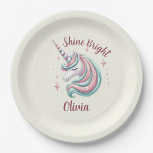 Cute Magical Unicorn Shine Bright Paper Plate