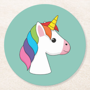 Cute Magical Unicorn with Colourful Hair Round Paper Coaster