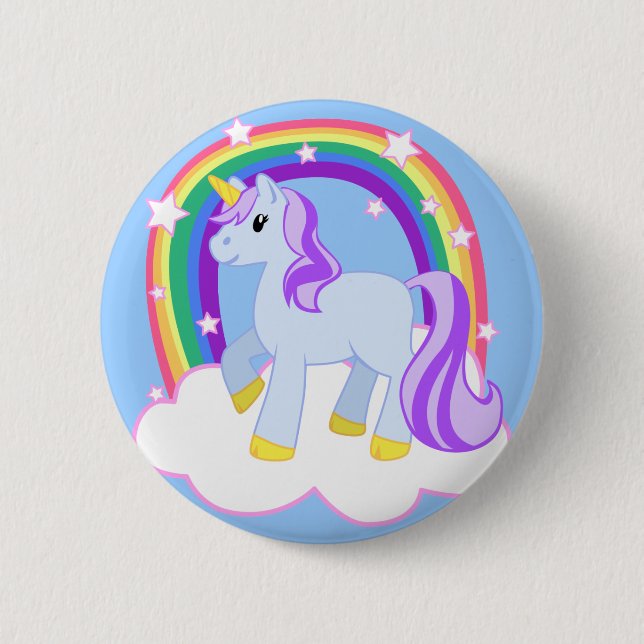 Cute Magical Unicorn with rainbow (Customisable!) 6 Cm Round Badge (Front)