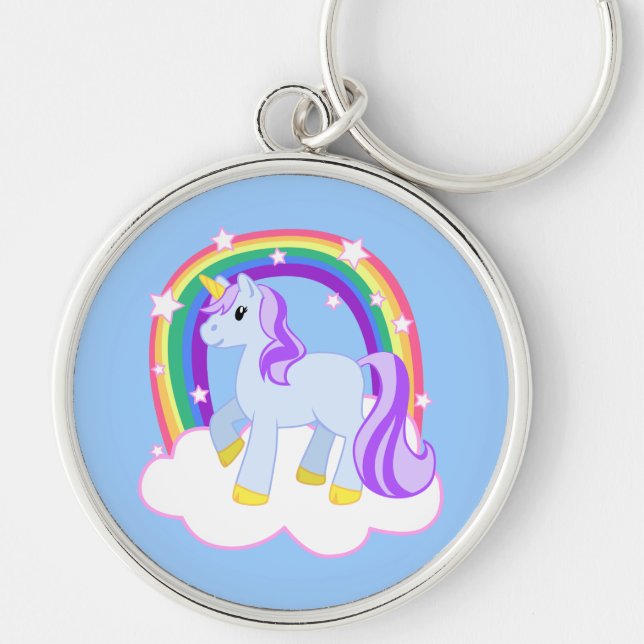 Cute Magical Unicorn with rainbow (Customisable!) Key Ring (Front)