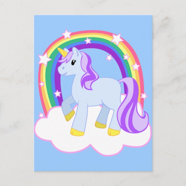 Cute Magical Unicorn with rainbow (Customisable!) Postcard (Front)