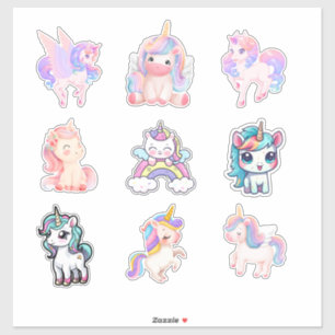 Cute Magical Unicorns Collection Stickers Set