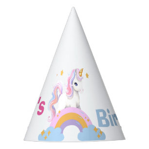 Cute magical watercolor Rainbow Unicorn Birthday Party Hat