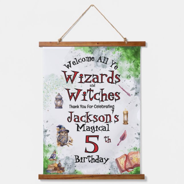 Cute Magical Wizards and Witches Hanging Tapestry (Front)