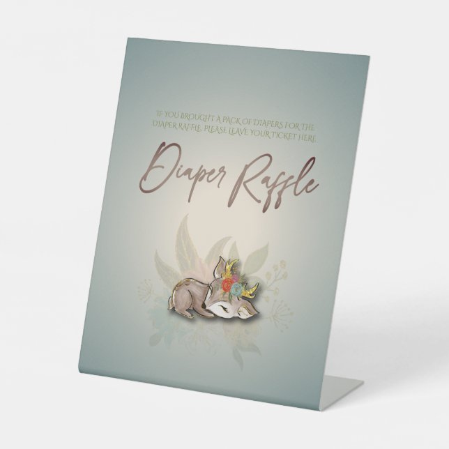  Cute Magical Woodland Animals Diaper Raffle Game Pedestal Sign (Front)