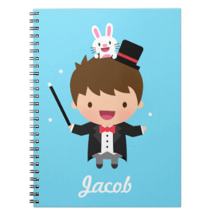 Cute Magician Magic Bunny Trick Boys Personalised Spiral Notebook