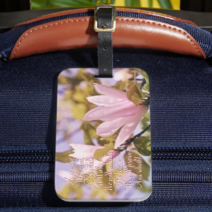 Cute magnolia flowers and a lady bug luggage tag