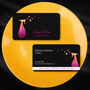 Cute Maid Cleaning House Colourful Hearts Business Card