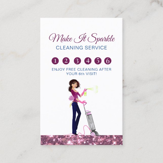 Cute Maid Cleaning Service Loyalty Card (Front)