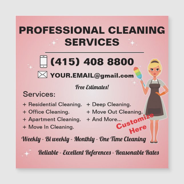 Cute Maid House Cleaning Service Janitorial Clean (Front)