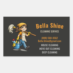 Cute Maid Mascot Cleaning Service Black Rectangular Sticker