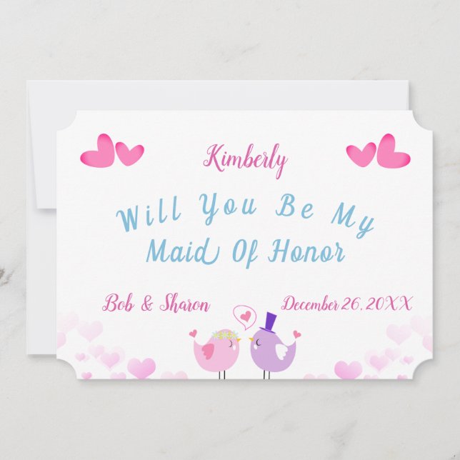 Cute Maid Of Honour Invitation Card (Front)