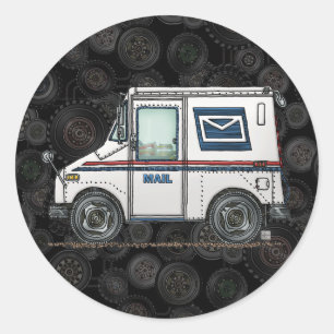 Cute Mail Truck Classic Round Sticker