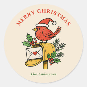 Cute Mailbox Cardinal Christmas Holiday Sticker