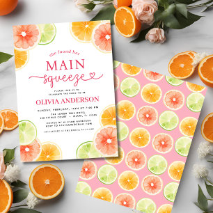 Cute Main Squeeze Citrus Bridal Shower Orange Invitation