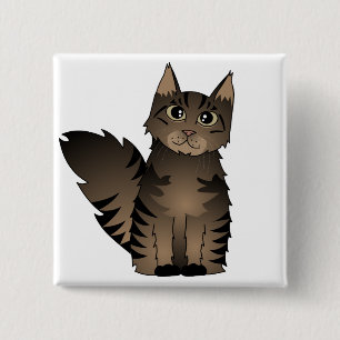 Cute Maine Coon Cat Cartoon - Brown Tabby 15 Cm Square Badge