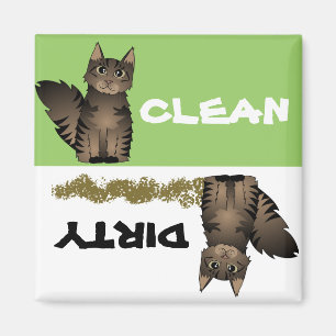 Cute Maine Coon Cat Clean Dirty Dishwasher Magnet