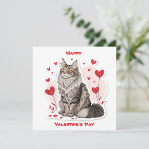 Cute Maine Coon 🐾 Cat Valentine Cards 💖