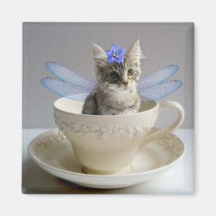 Cute Maine Coon kitten cat fairy square magnet