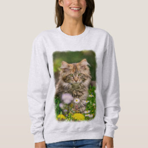 Cute Maine Coon Kitten Cat Flower Meadow - classic Sweatshirt