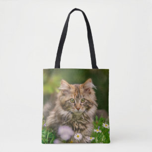 Cute Maine Coon Kitten Cat Flower Meadow - Shopper Tote Bag