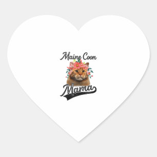 Cute Maine Coon Mama Flower Graphic Cat Lover Gift Heart Sticker