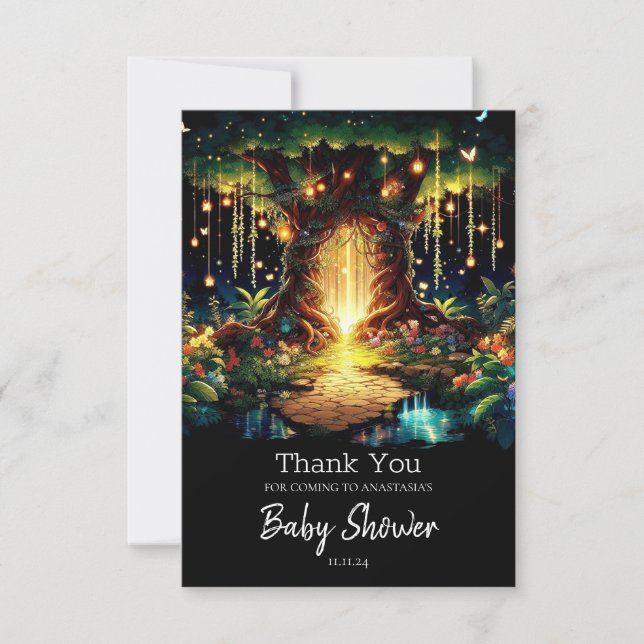 Cute Majestic Enchanted Forest Baby Shower Thank You Card (Front)
