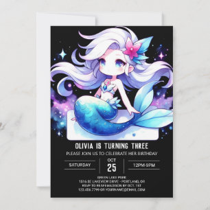 Cute Majestic Mermaid Birthday Invitation