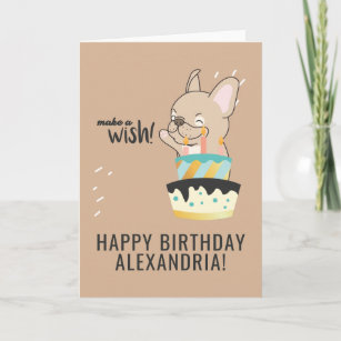 Cute Make a Wish Dog Cartoon Cake Happy Birthday Card