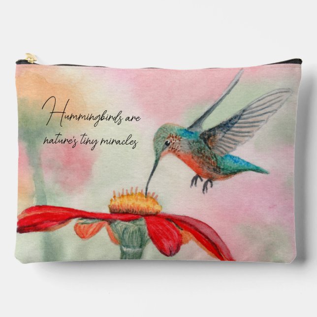 cute make up zipper pouch with hummingbird (Front)