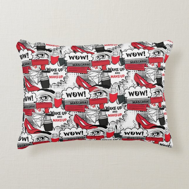 Cute Makeup Girl – kawaii Beauty and Glam Fashion Decorative Cushion (Front)