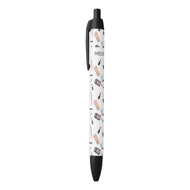Cute Makeup Theme Pattern & Custom Name Black Ink Pen (Top (Vertical))
