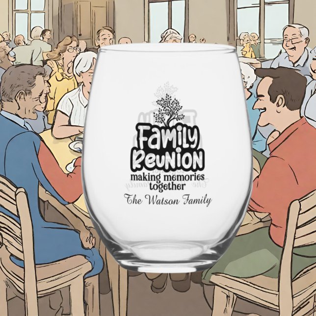 Cute making Memories Family reunion add name date Stemless Wine Glass (Creator Uploaded)