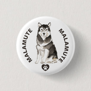Cute Malamute Dog Breed Watercolors 3 Cm Round Badge