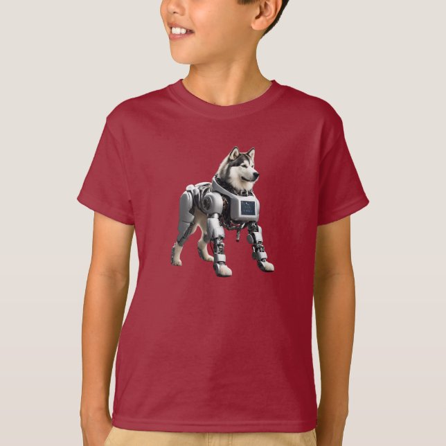 Cute Malamute Robot Kid's T-Shirt (Front)