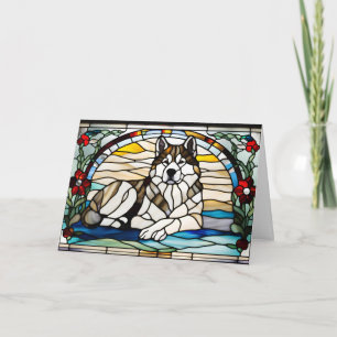 Cute Malamute Stained Glass Card