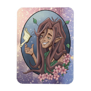 Cute Male Elf And Pale Cream Butterfly Magnet