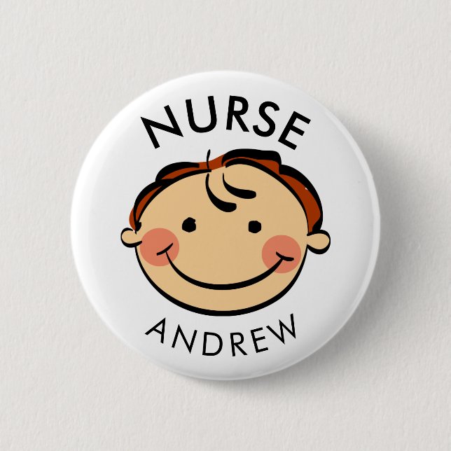 Cute Male Nurse Cartoon Name 6 Cm Round Badge (Front)