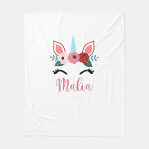 Cute Malia Magical Floral Unicorn For Girls T-Shir Fleece Blanket