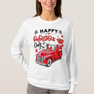 Cute Malinois Dog Red Truck Happy Valentine's Day  T-Shirt