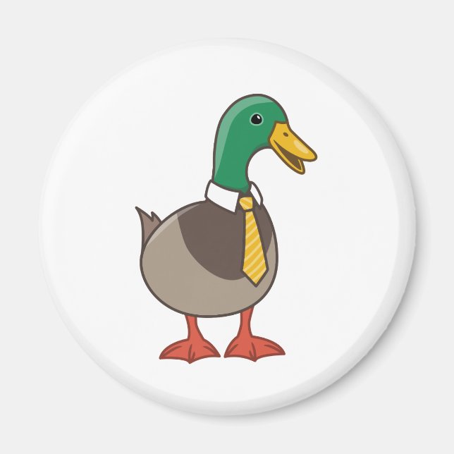Cute Mallard Duck White Collar Necktie Magnet (Front)