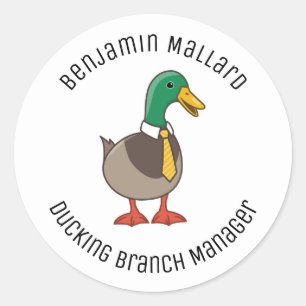 Cute Mallard Duck White Collar Necktie Manager Classic Round Sticker