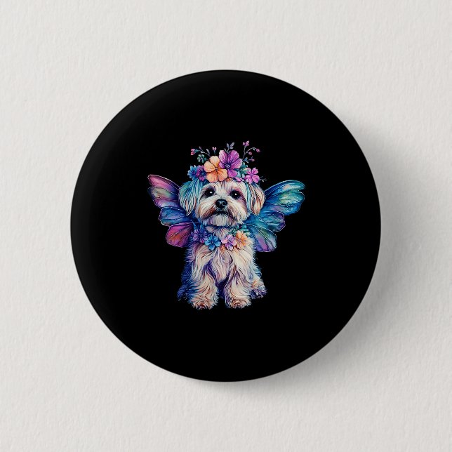 Cute Maltese Dog Angel With Wings  6 Cm Round Badge (Front)
