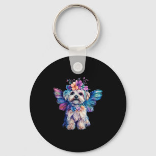 Cute Maltese Dog Angel With Wings Key Ring