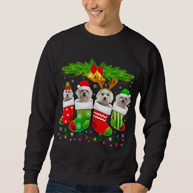 Cute Maltese Dog In Sock Christmas Santa Xmas Dog Sweatshirt (Front)