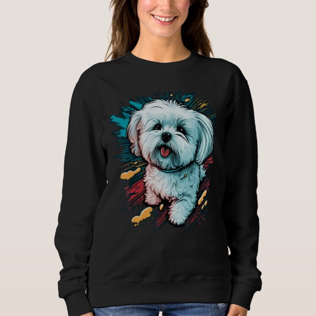 Cute Maltese Dog on Maltese dog Sweatshirt (Front)